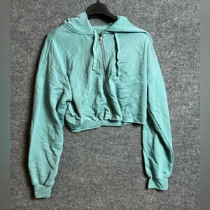 Mono B teal cropped raw hem zip up jacket - size large (L)